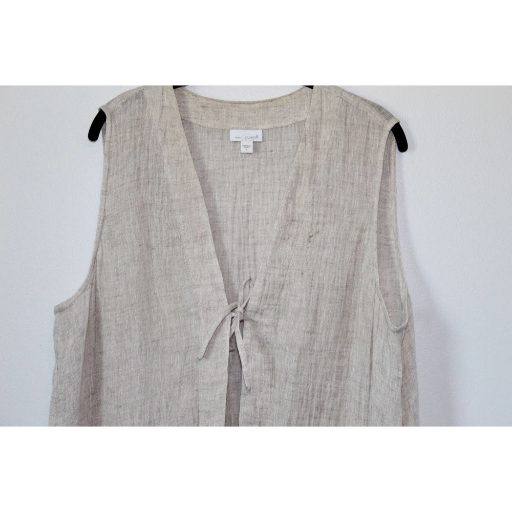 J. Jill 100% Linen Tunic Duster Sleeveless Vest Tan Women's Size Large H14872 - Picture 3 of 11